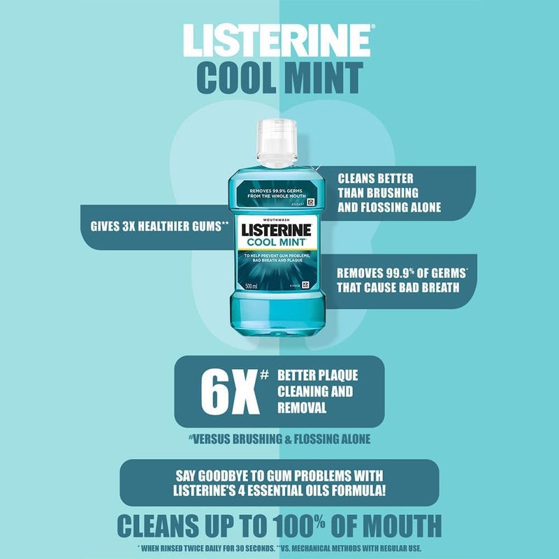 Listerine Cool Mint Mouthwash - Pack of 2 (500ml each) - Image 3